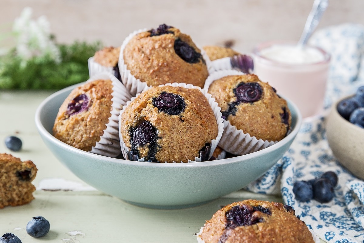 high fibre blueberry muffins